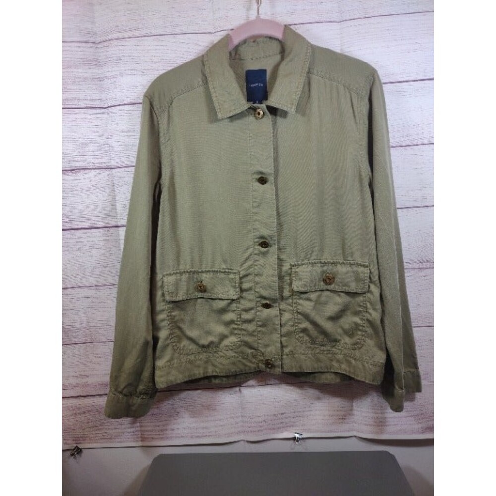 Nautica Khaki Green Button-down Jacket with Front Pockets, Women's Size S